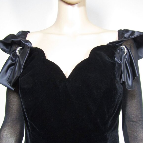 VTG Black VELVET Bow Party WHIMSIGOTH Climax Okada Prom Witchy Fairy Dress S - Picture 2 of 11
